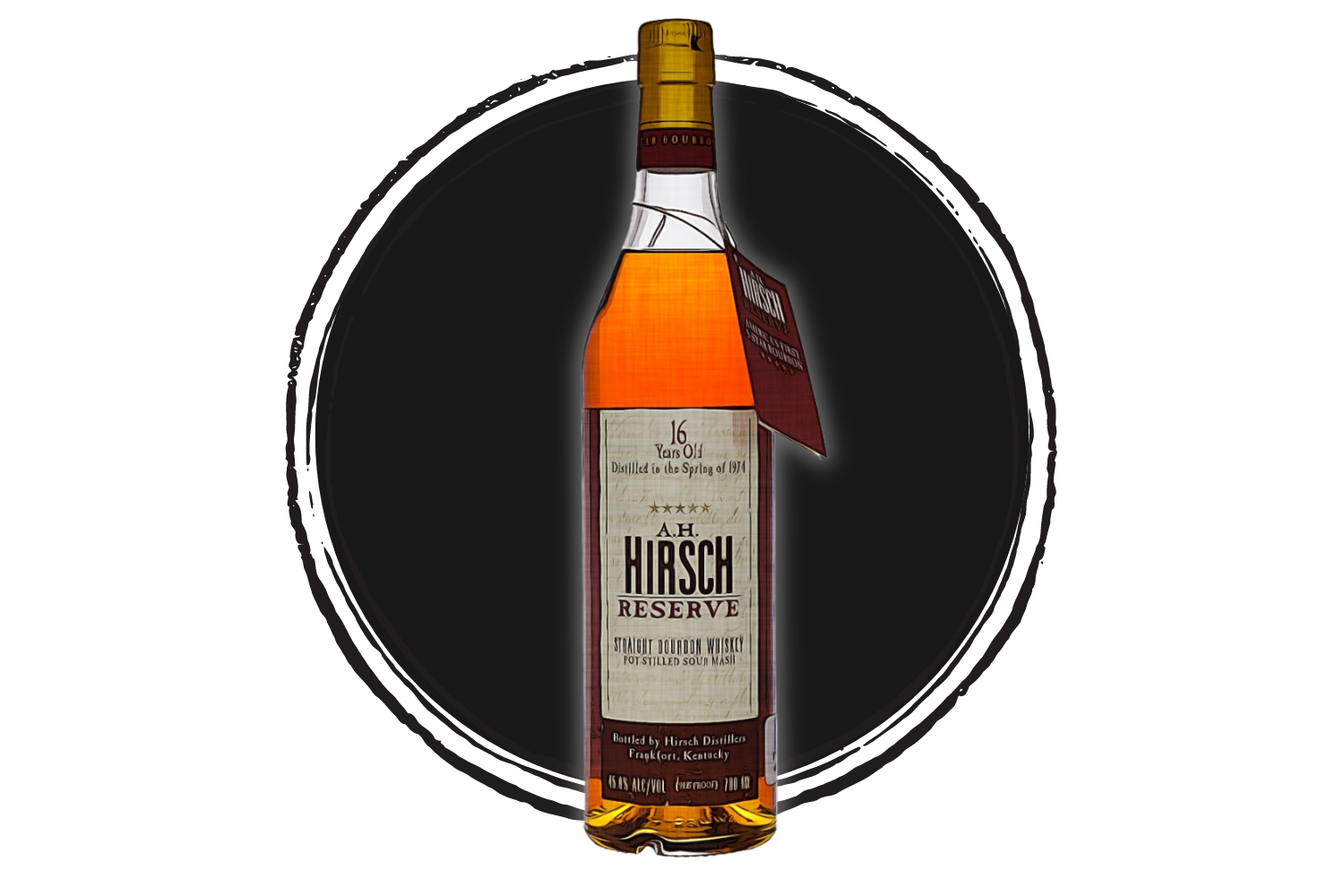 Bottle of A.H. Hirsch Reserve bourbon whiskey.