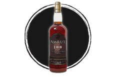 Bottle of Amrut 100 single malt whisky.