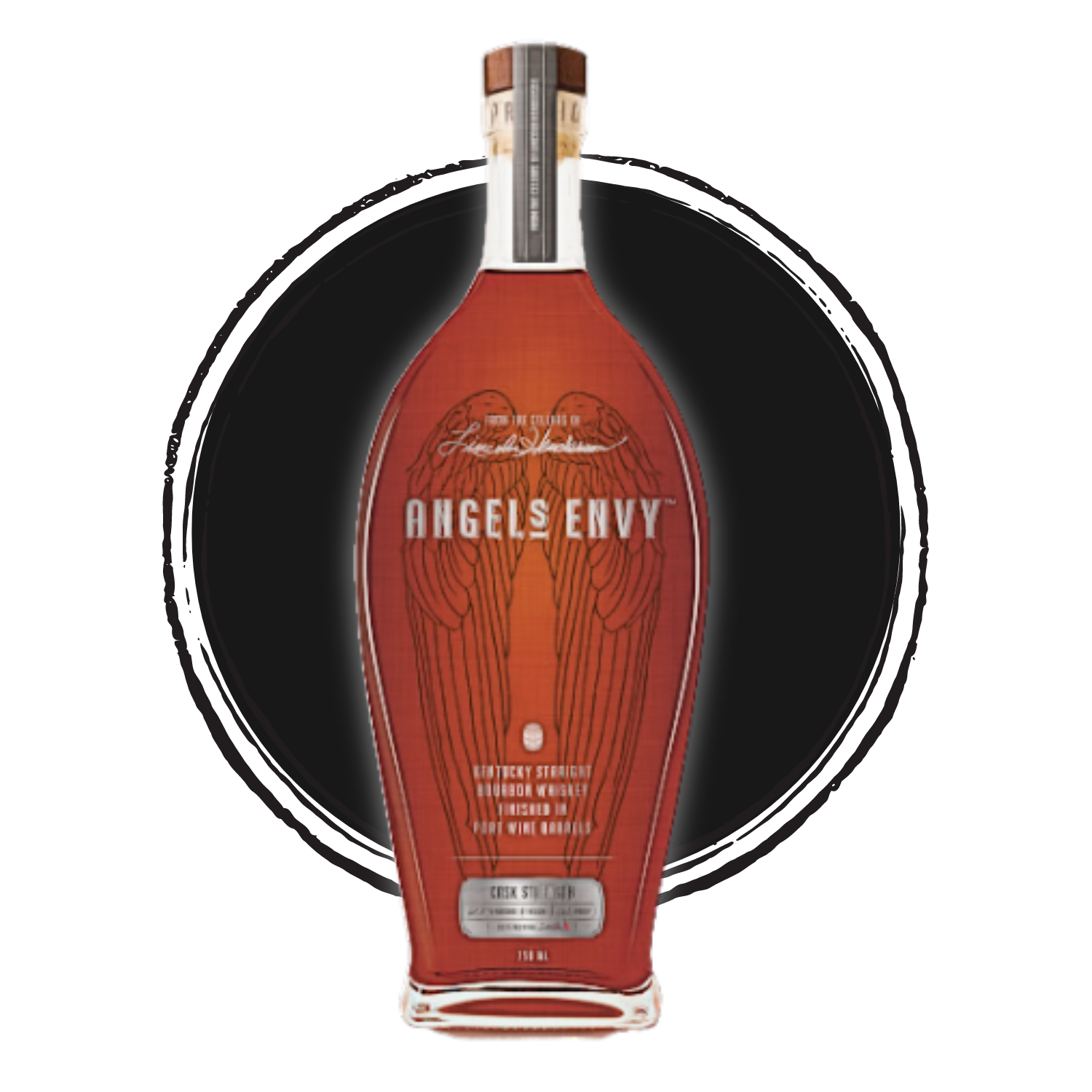 Angels Envy bourbon whiskey bottle with logo