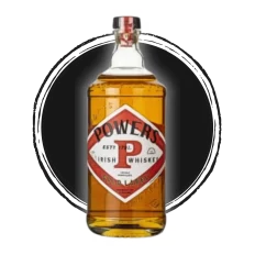 Powers Gold Label Irish whiskey bottle.