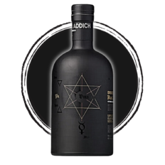 Black Bruichladdich whisky bottle with pentagram design.