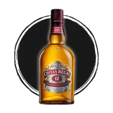 Chivas Regal 12 bottle on black circle design.