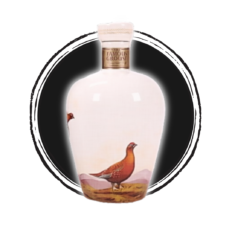 Bottle of Famous Grouse whiskey with bird design