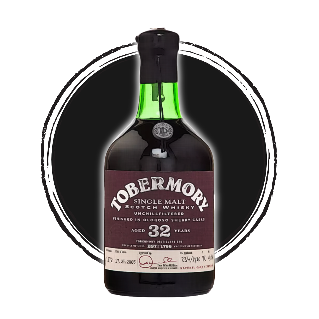 Tobermory 32 year single malt scotch whisky bottle