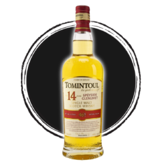 Tomintoul 14-year single malt Scotch whisky bottle.