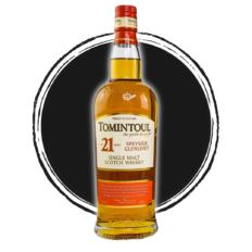 Tomintoul 21-year Speyside single malt Scotch whisky bottle.