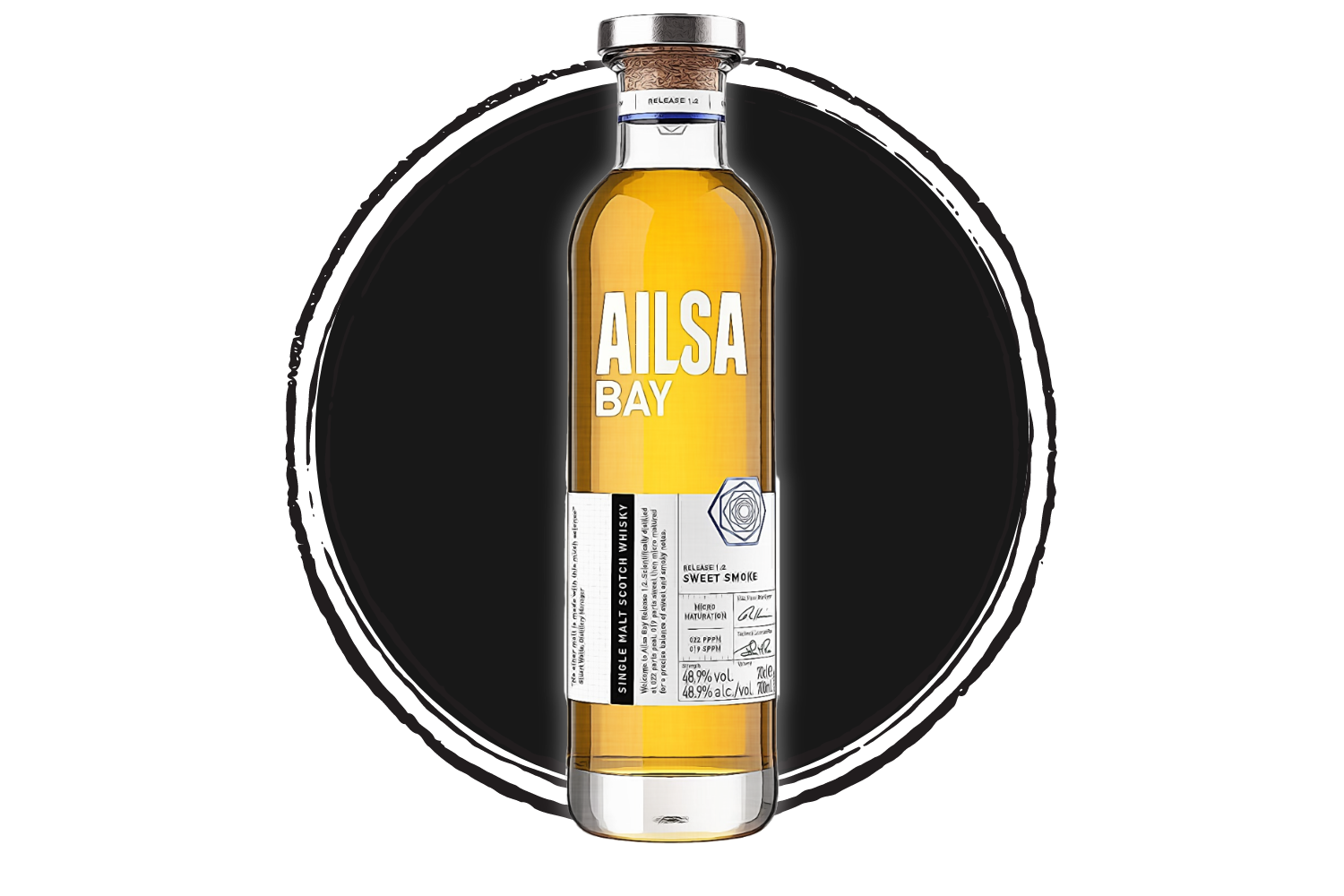 Ailsa Bay single malt Scotch whisky bottle.