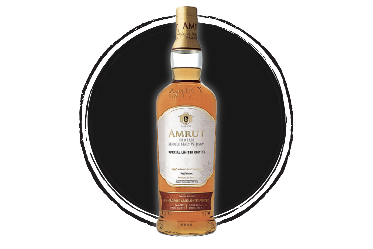 Amrut Indian single malt whisky bottle, special edition.