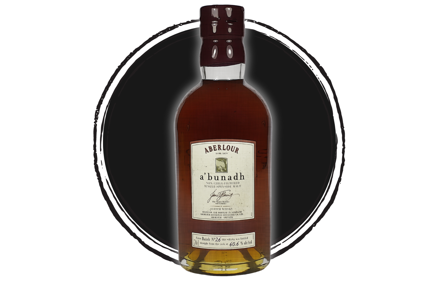 Aberlour A'bunadh Scotch whisky bottle.