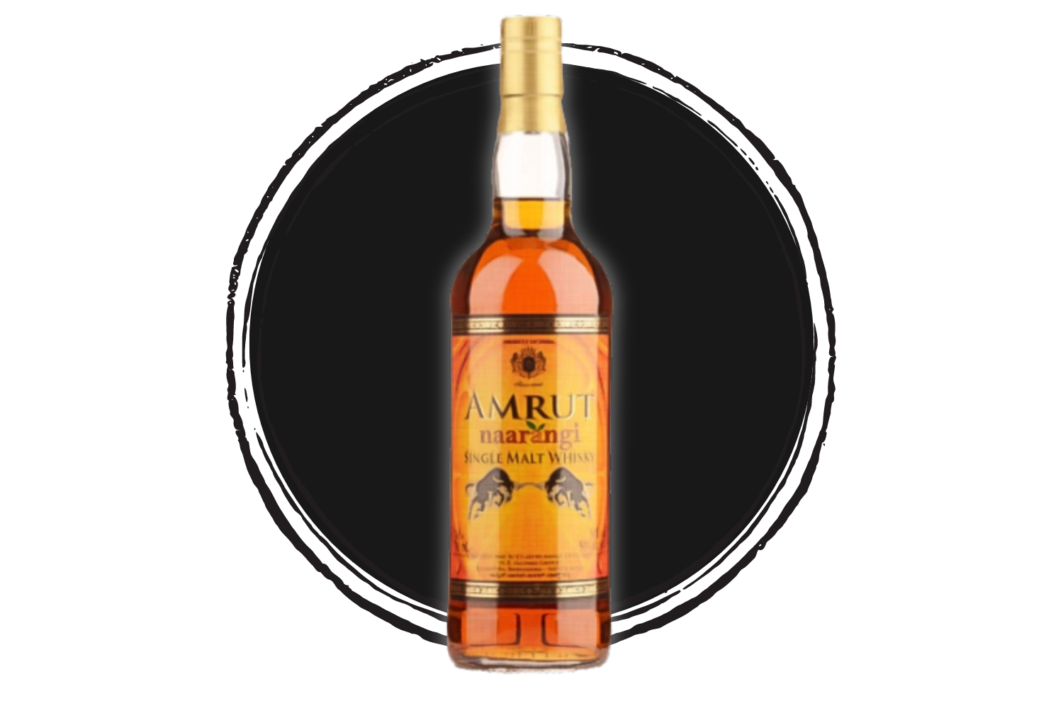 Amrut Naarangi single malt whisky bottle.