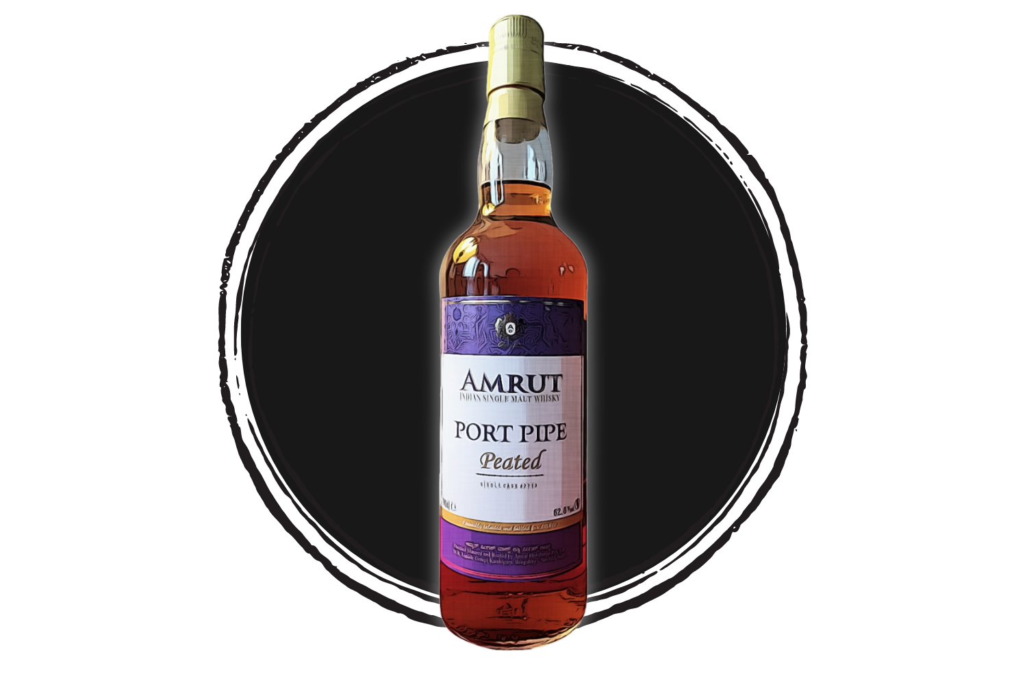 Bottle of Amrut Port Pipe Peated whisky.