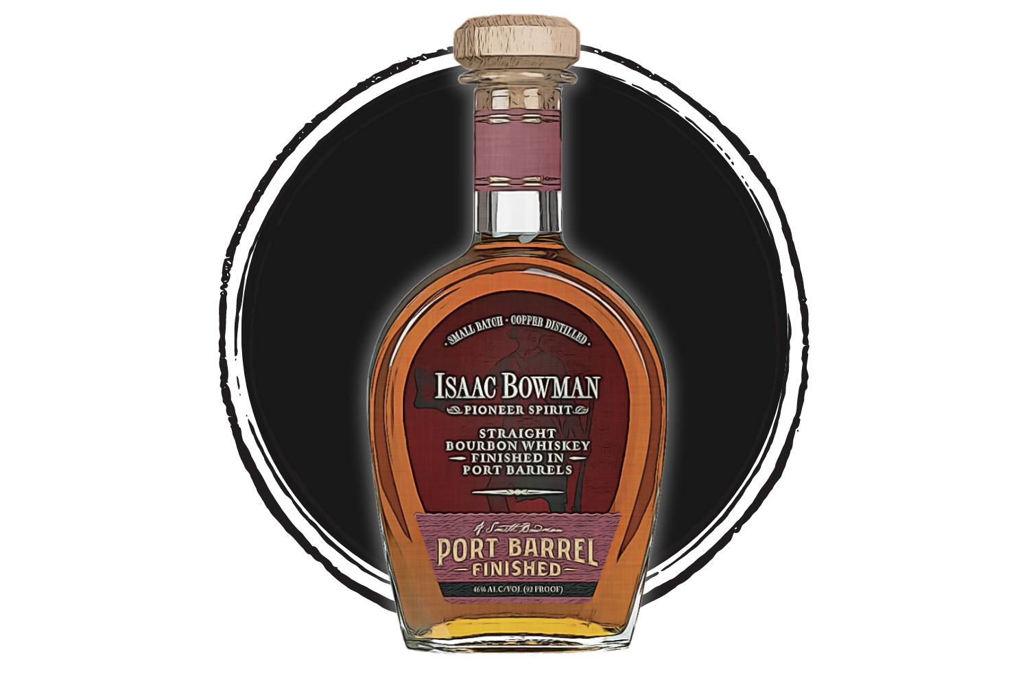 Isaac Bowman port barrel finished bourbon whiskey bottle.