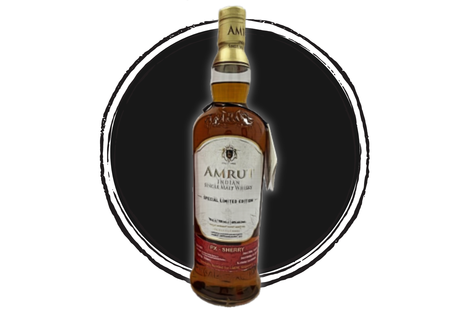 Amrut Indian Single Malt Whisky bottle.