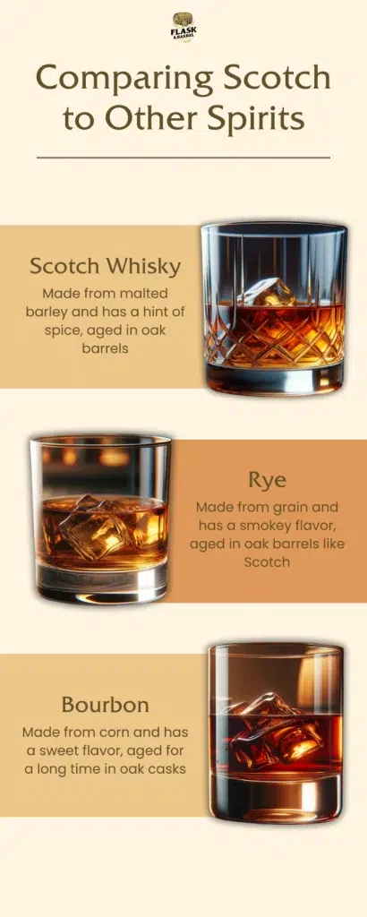 Scotch, Rye, Bourbon comparison chart.