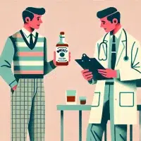 Vintage illustration of people with whiskey and doctor.