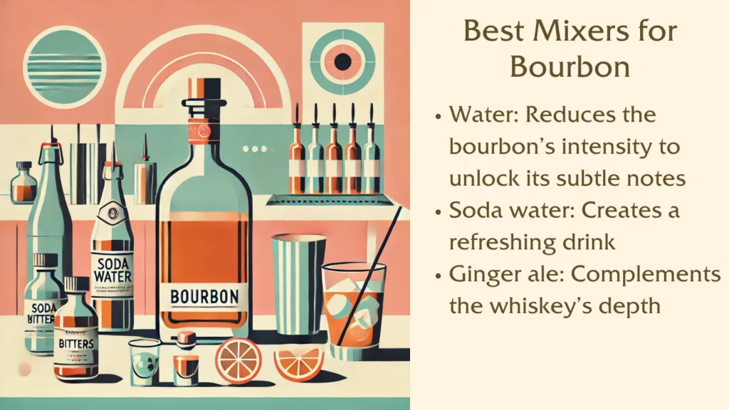 Illustration of mixing bourbon with soda water.