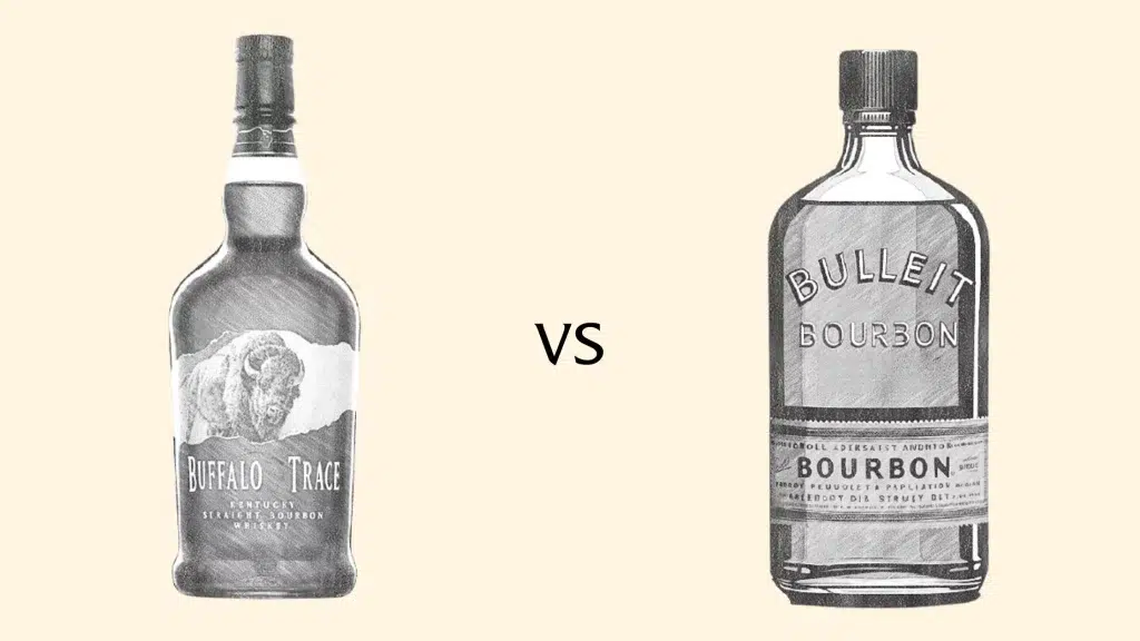 Buffalo Trace versus Bulleit bourbon bottles comparison.