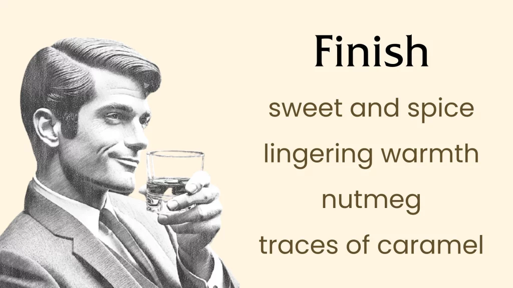 Vintage ad style man holding drink, text about flavor notes.