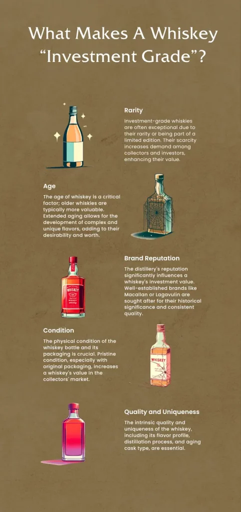 Investment whiskey quality factors infographic.