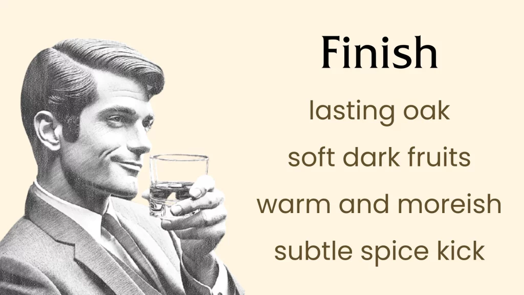 Man enjoying the aftertaste of whiskey. Tasting notes listed.