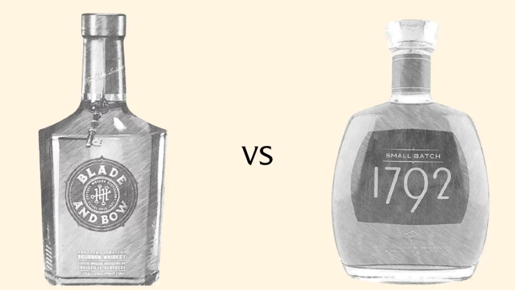 Blade and Bow Bourbon and Small Batch 1792, whiskey bottles comparison.