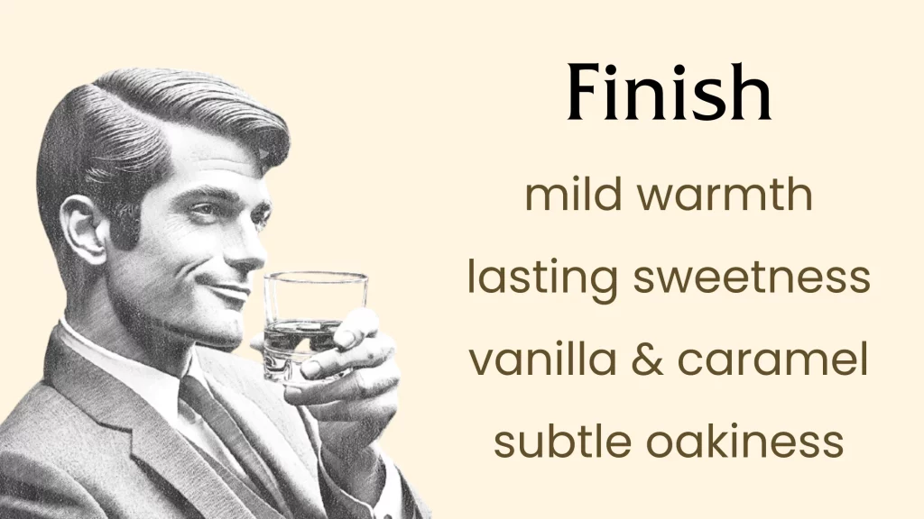 Man enjoying the aftertaste of whiskey with notes of warmth, sweetness, vanilla, caramel, and oakiness.