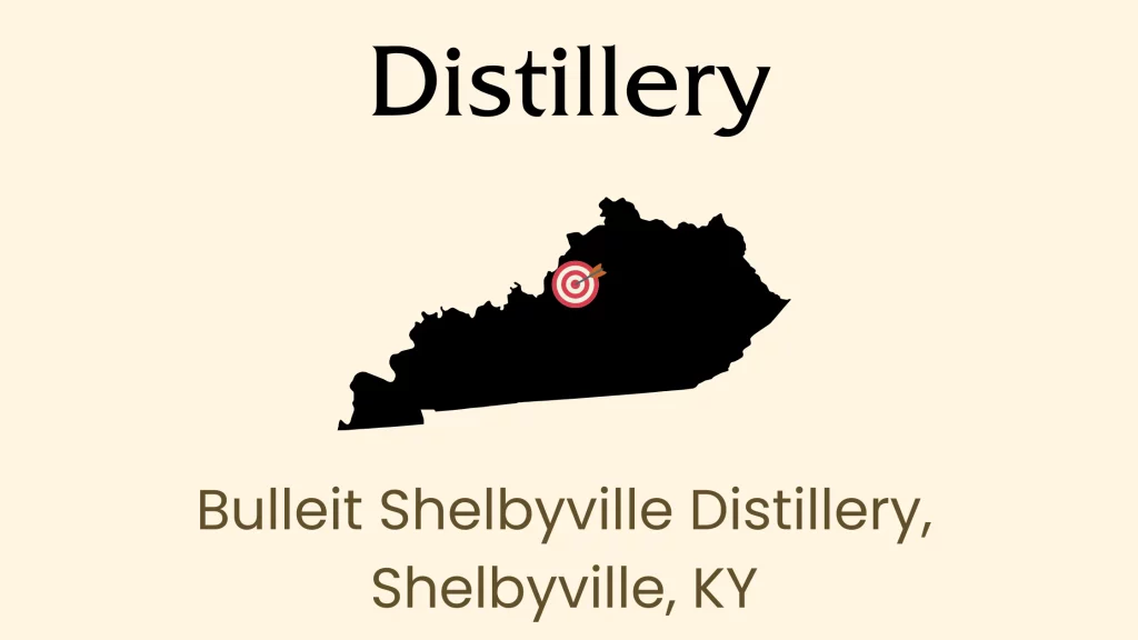 Kentucky map with Bulleit Shelbyville Distillery location marker.