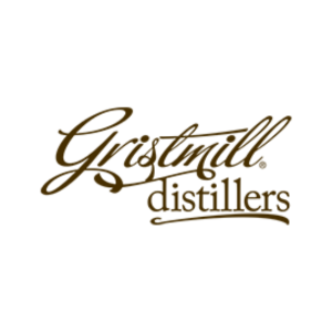 Gristmill Distillers logo with stylized text and wheat graphic.