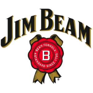 Jim Beam brand logo with ribbon and seal.