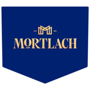 Mortlach brand logo with blue background and gold text.