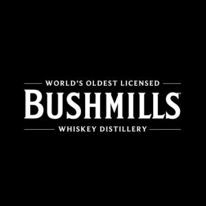 Bushmills Whiskey Distillery, oldest licensed brand logo.