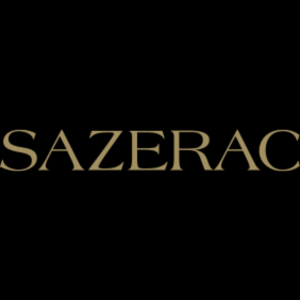 Sazerac" brand name in gold letters on black background.