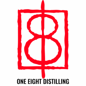 One Eight Distilling logo in red.