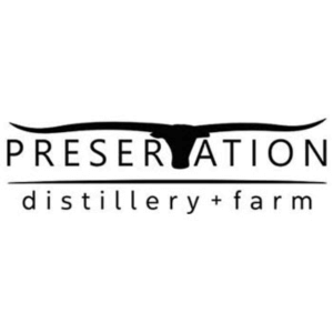 Preservation Distillery and Farm logo with bull silhouette.