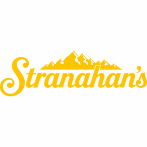 Stranahan's logo with mountains and script text.
