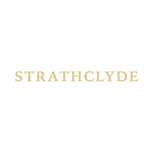 Strathclyde text logo in gold on white background.