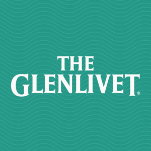 The Glenlivet whisky brand logo on wavy green background.