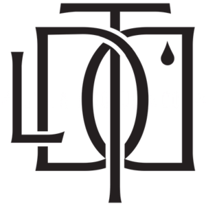 Stylized black and white monogram logo with a droplet.