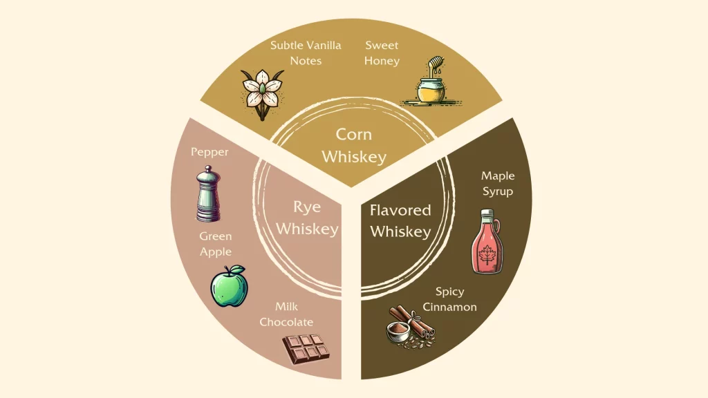 Infographic of whiskey flavor profiles with associated ingredients.