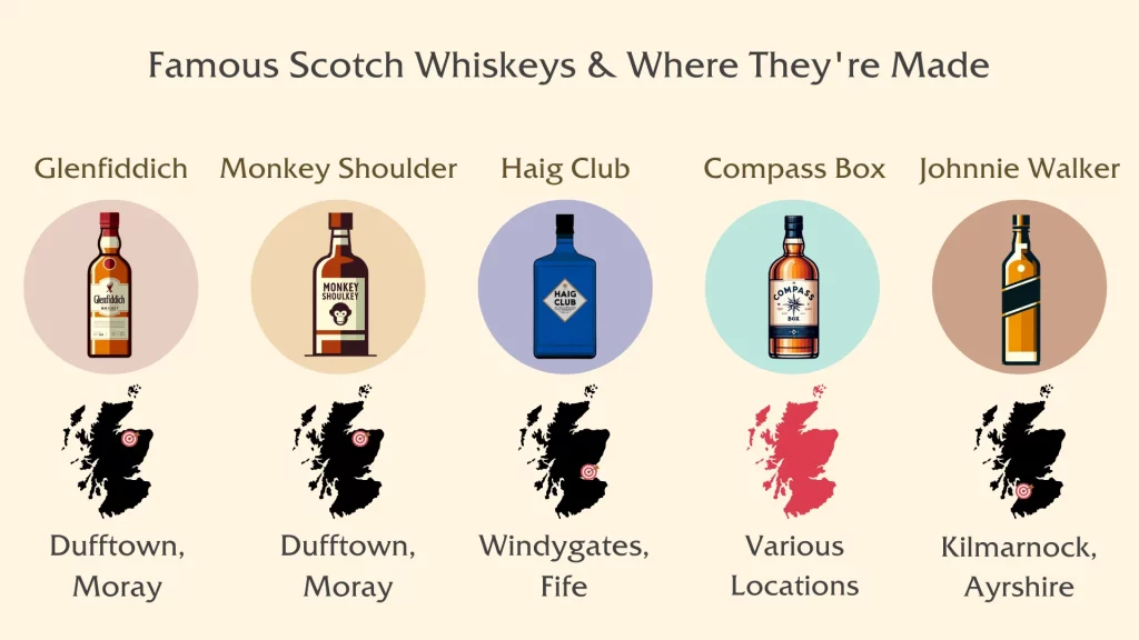 Chart of Scotch whiskies and their origins.
