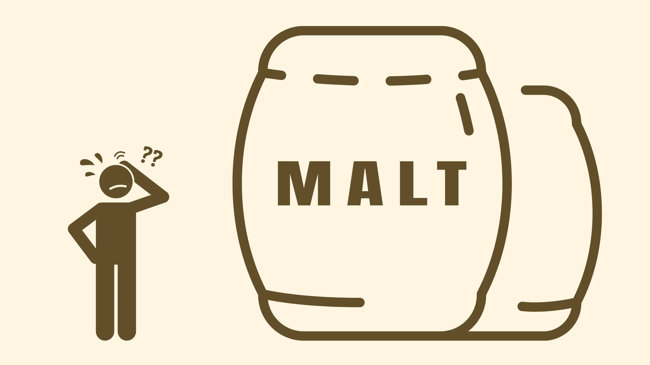 Confused person beside a malt sack