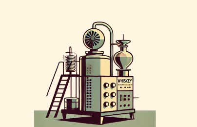 Illustration of whiskey distillery equipment