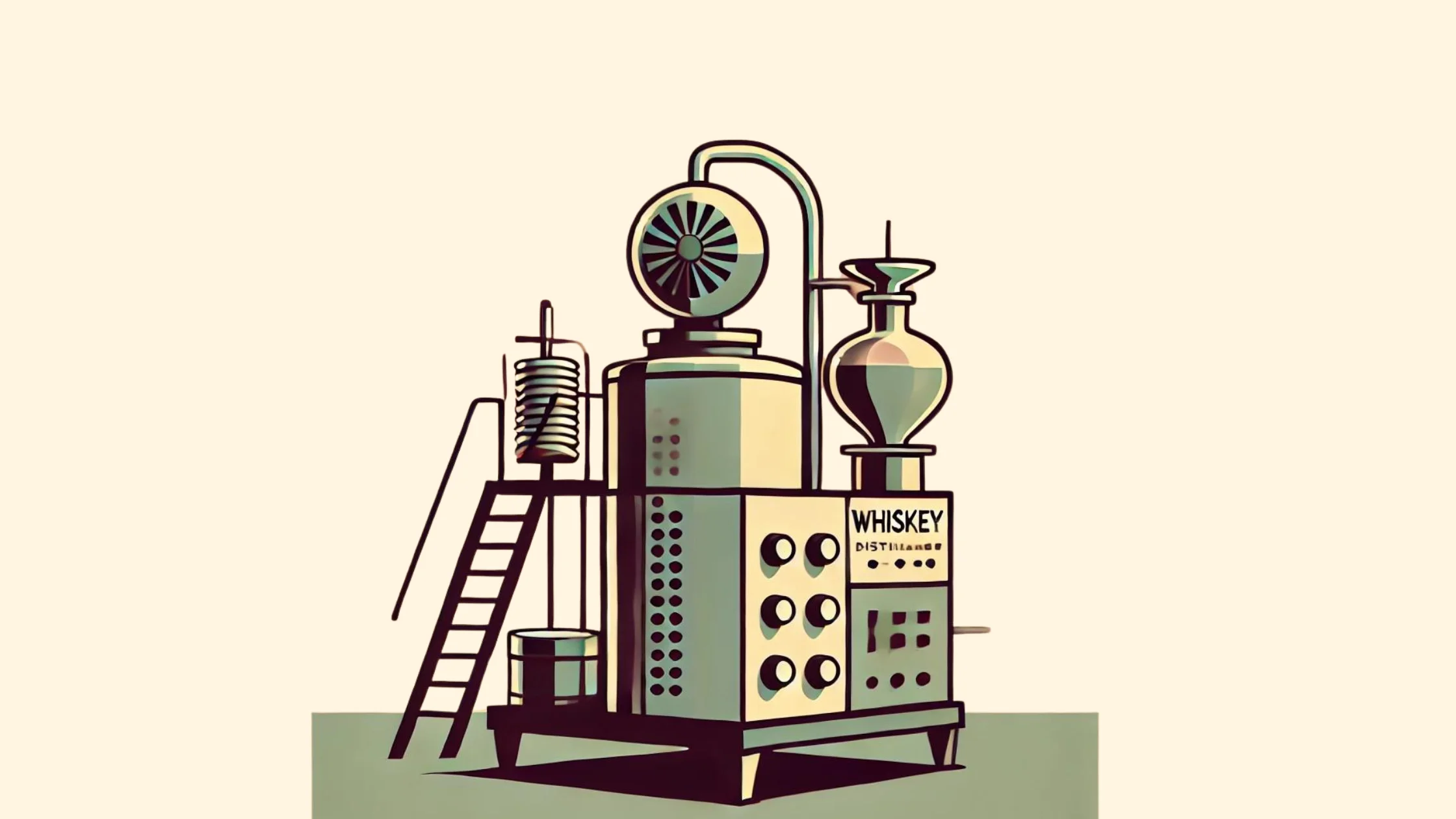 Illustration of whiskey distillery equipment