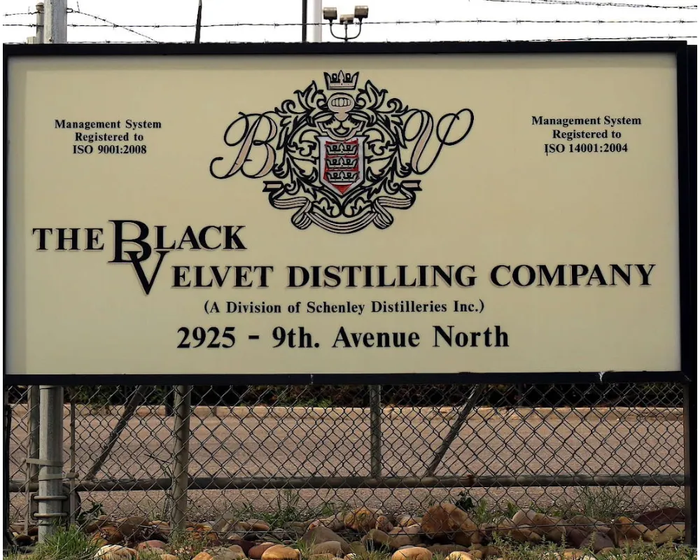Sign for The Black Velvet Distilling Company.