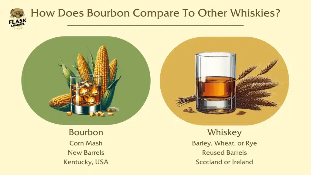 Comparing bourbon to other whiskies infographic.