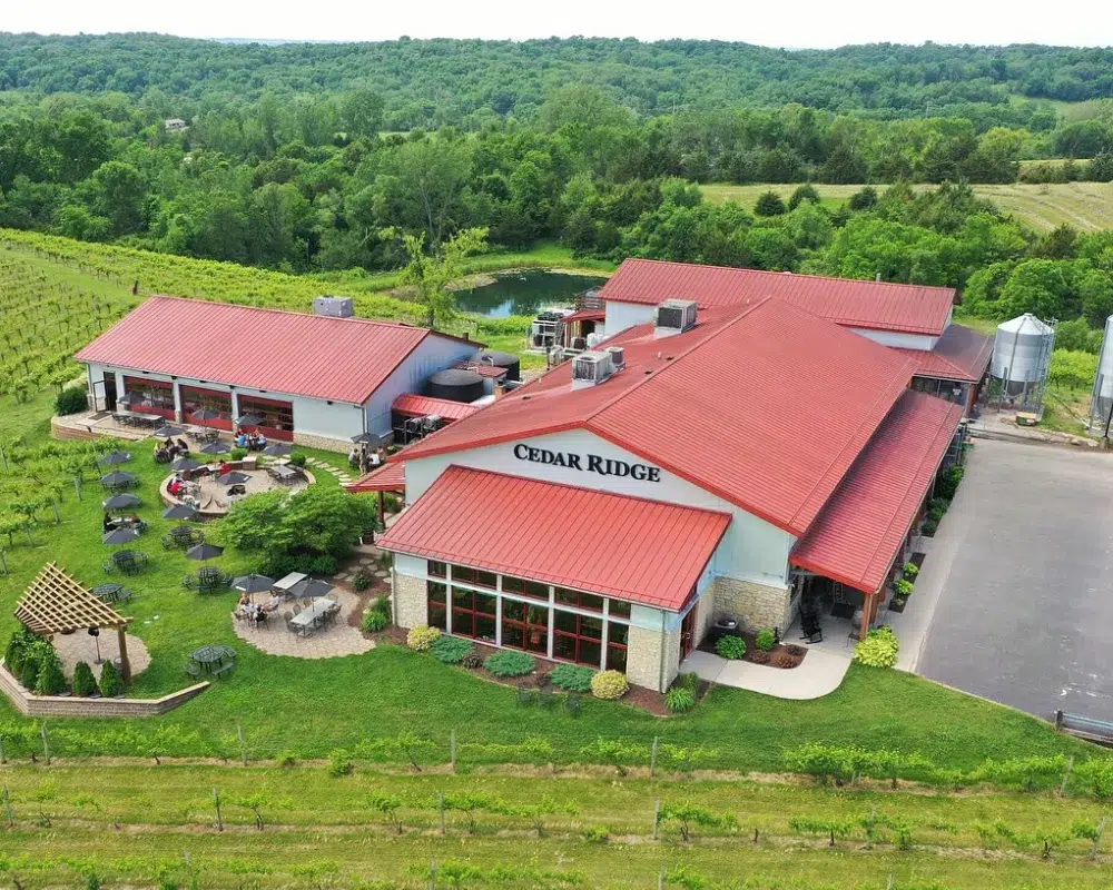 Aerial view of Cedar Ridge winery estate.