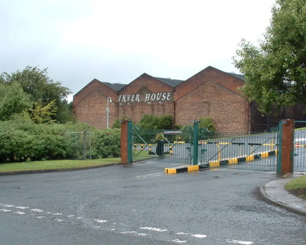 Gated entrance to Inver House industrial building