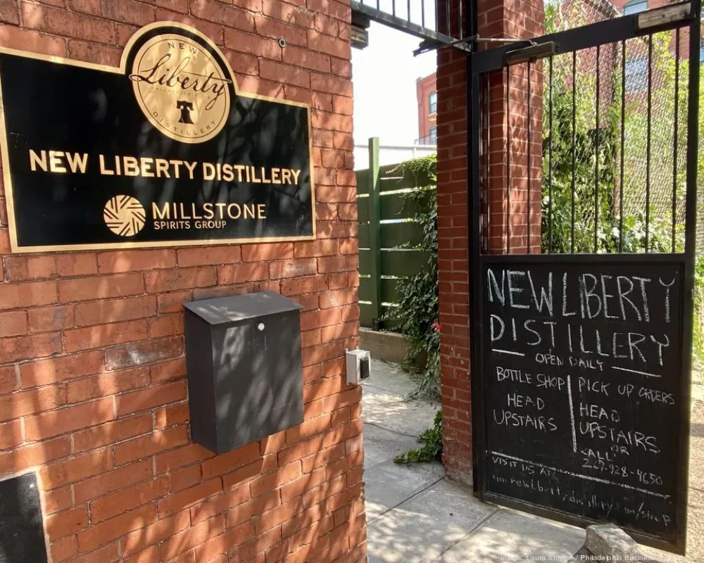 New Liberty Distillery entrance with signage.