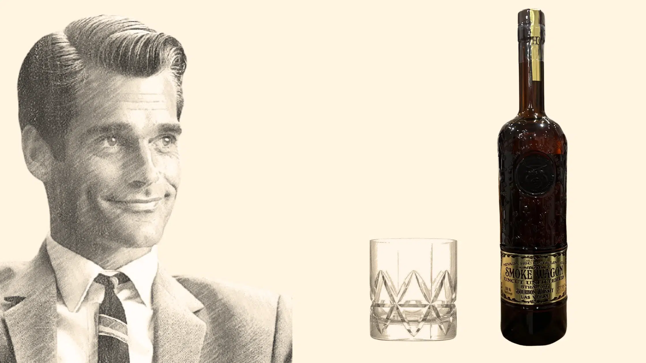 Vintage style man with whiskey bottle and glass.