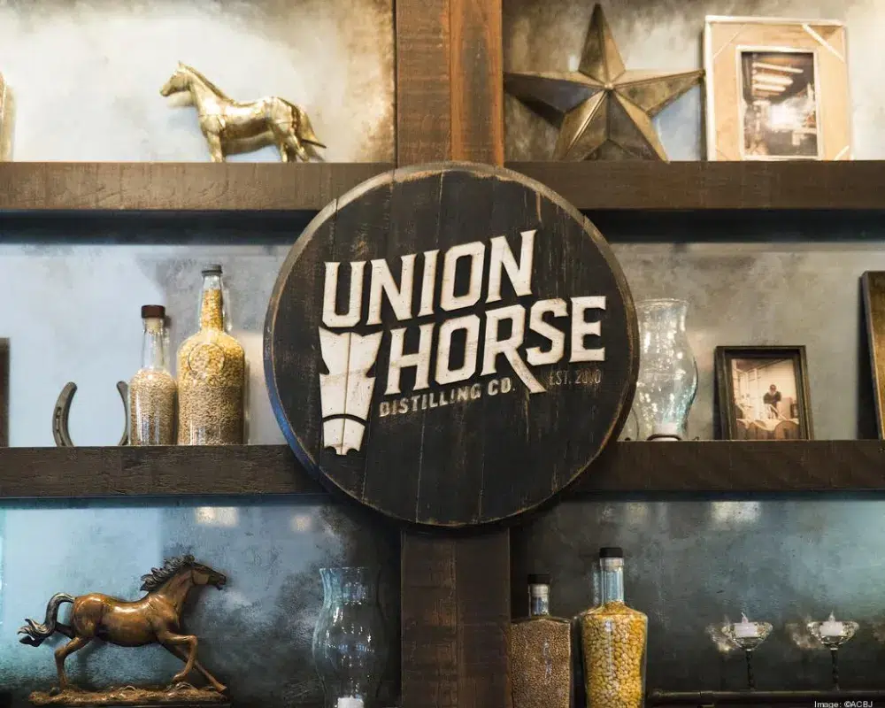 Union Horse Distillery sign and decorative vintage interior.